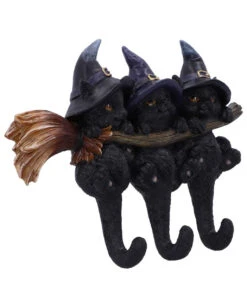 3 Kätzchen Mit Hexenhut Als Schlüsselbrett 8 3 Kätzchen Mit Hexenhut Als Schlüsselbrett -Halloween Serien Geschäft drei hexen kaetzchen als schluesselbrett witches helpers key hanger halloween wohnaccessoire 52694 03