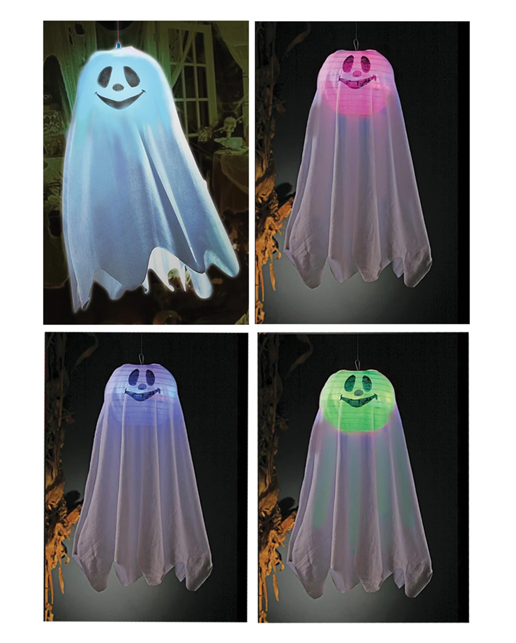 Gespenst Hängefigur Mit Bunten LED 60cm 1 Gespenst Hängefigur Mit Bunten LED 60cm