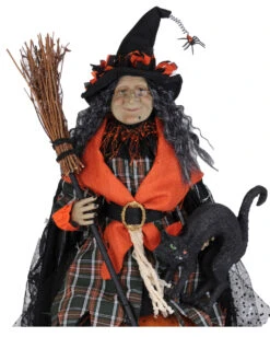 Halloween Hexe Mit Leuchtendem Kürbis & Katze 68cm -Halloween Serien Geschäft halloween hexe mit katze und beleuchtetem kuerbis halloween witch with light up pumkin and cat 54766 03