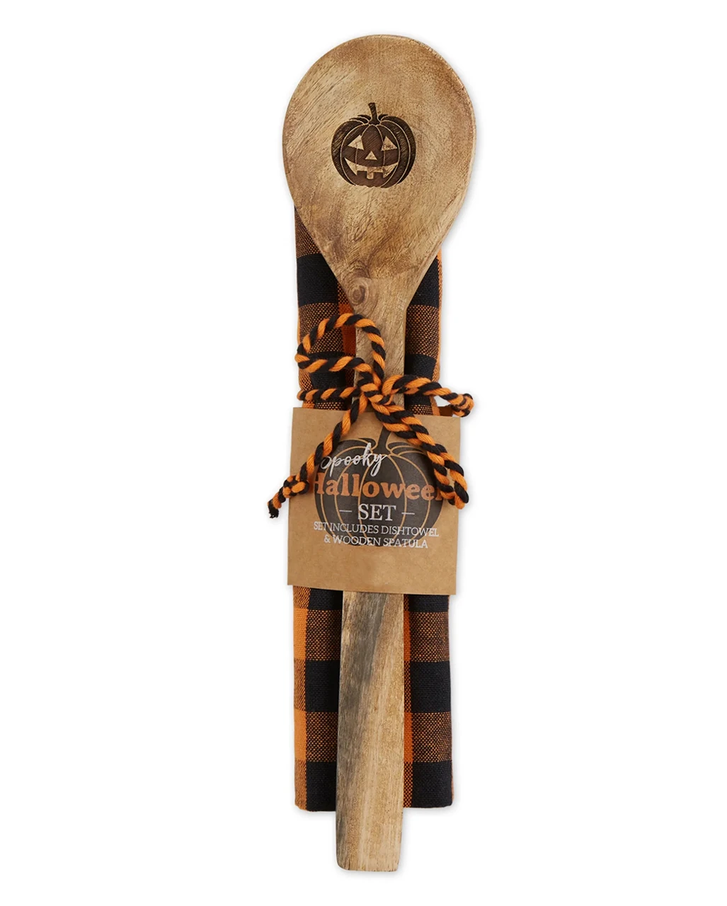 Kürbis Motiv Holzlöffel & Geschirrtuch Set 1 Kürbis Motiv Holzlöffel & Geschirrtuch Set