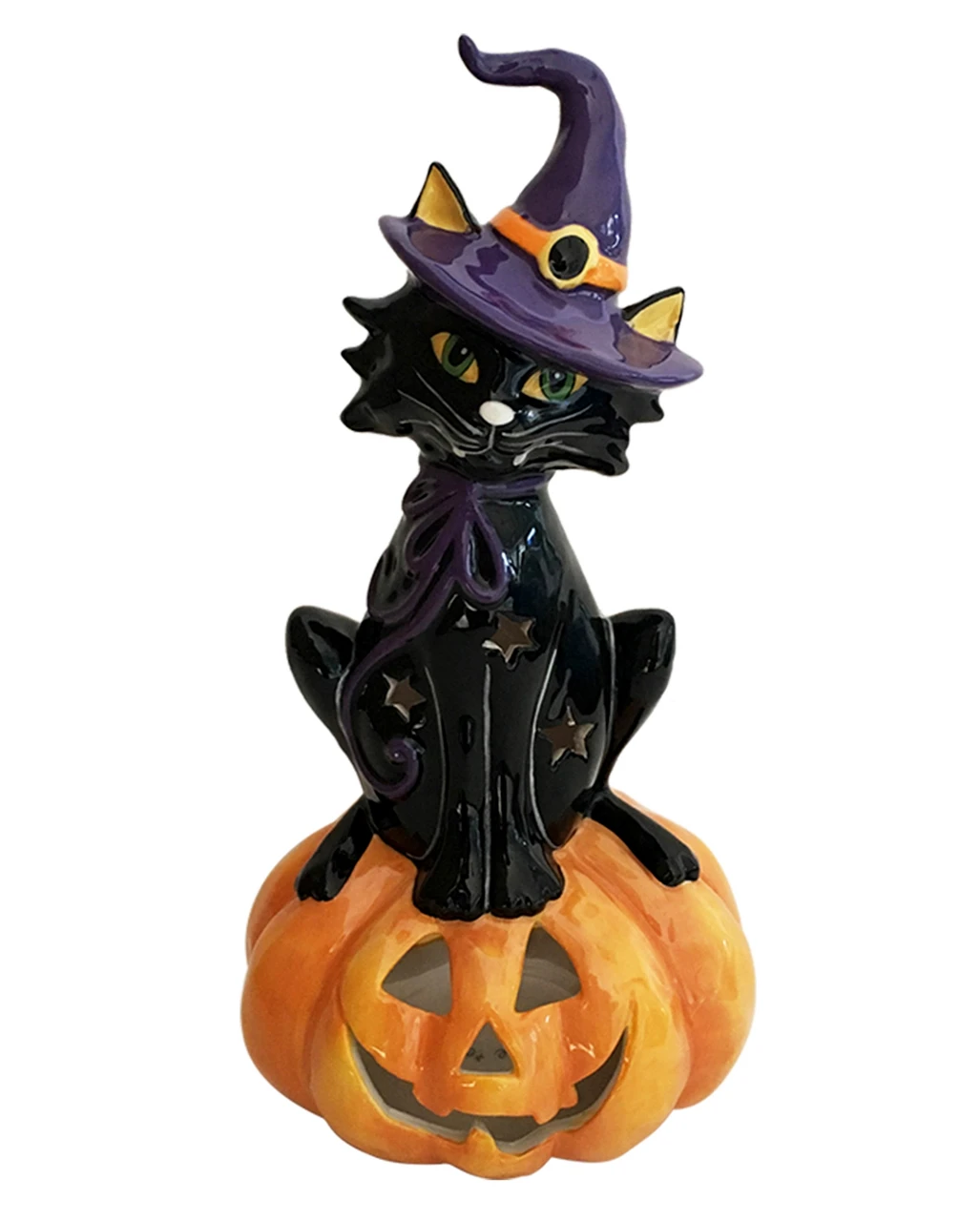Schwarze Katze Auf Halloween Kürbis Teelichthalter 29cm 1 Schwarze Katze Auf Halloween Kürbis Teelichthalter 29cm