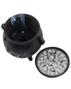 Hexenkessel Mit Dreifach-Mond Räucherkegel Halter 6 Hexenkessel Mit Dreifach-Mond Räucherkegel Halter -Halloween Serien Geschäft hexenkessel mit triple moon raeucherkegel halter triple moon witch cauldron incense cone holder gothic deco 50699 03