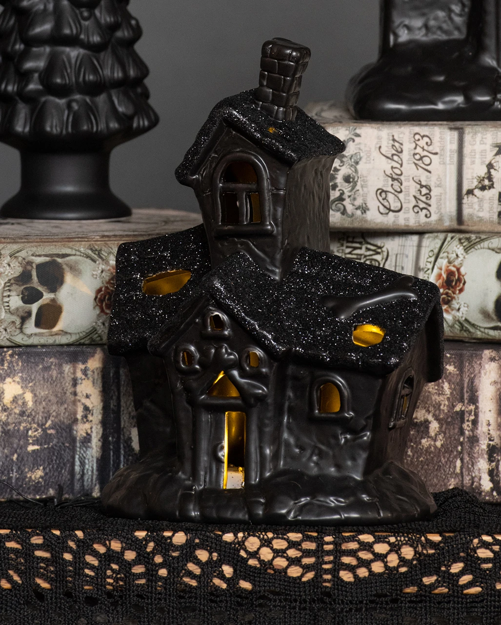 Beleuchtete Grusel Glitzer Geisterhaus Deko 2 Beleuchtete Grusel Glitzer Geisterhaus Deko – Bild 2