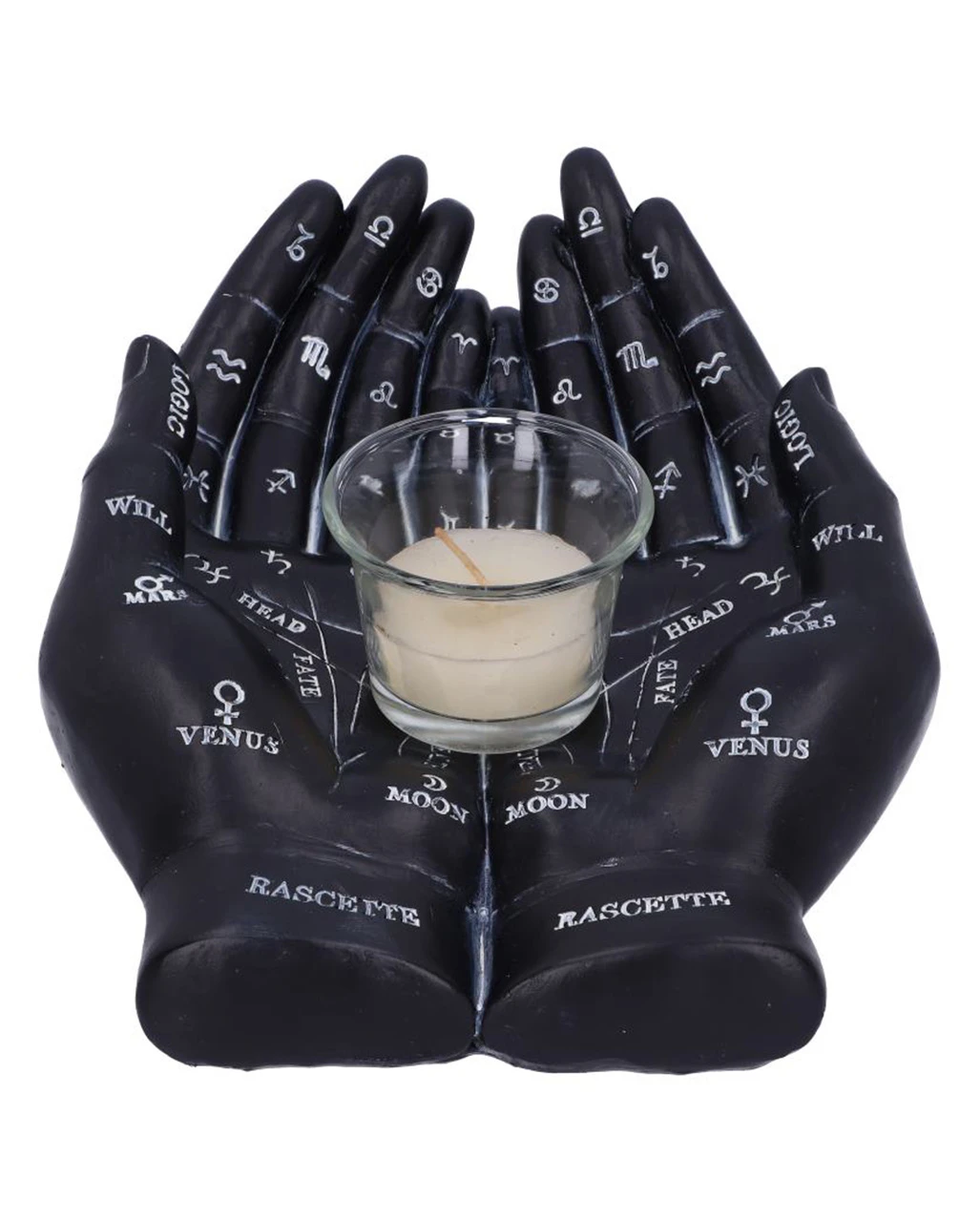 Schwarze Chiromantie-Hände Teelichthalter 1 Schwarze Chiromantie-Hände Teelichthalter