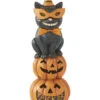 Schwarze Katze Auf Halloween Kürbisstapel LED Figur 28cm
