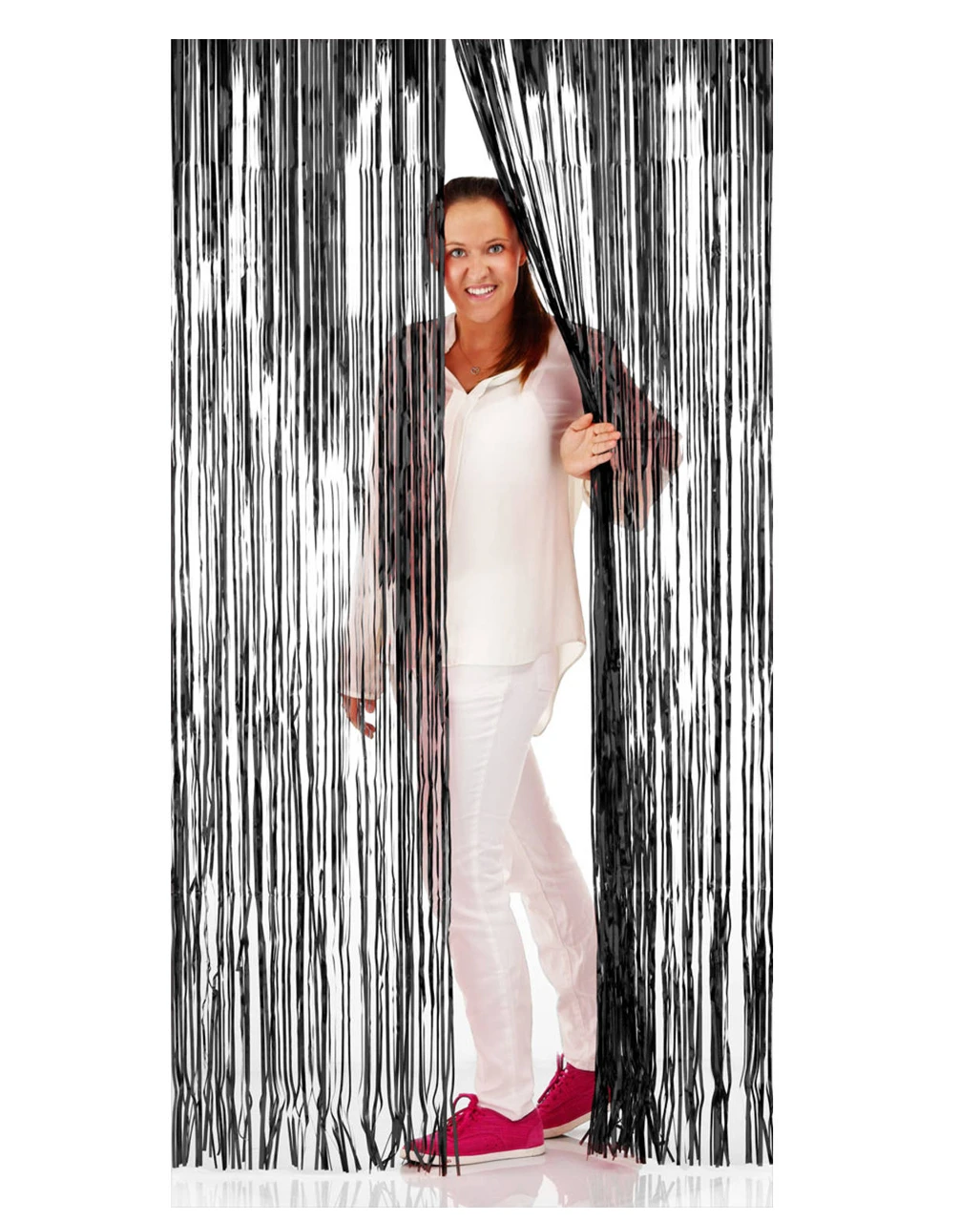 Schwarzer Fransen-Türvorhang Aus Folie 2x1 M 1 Schwarzer Fransen-Türvorhang Aus Folie 2x1 M