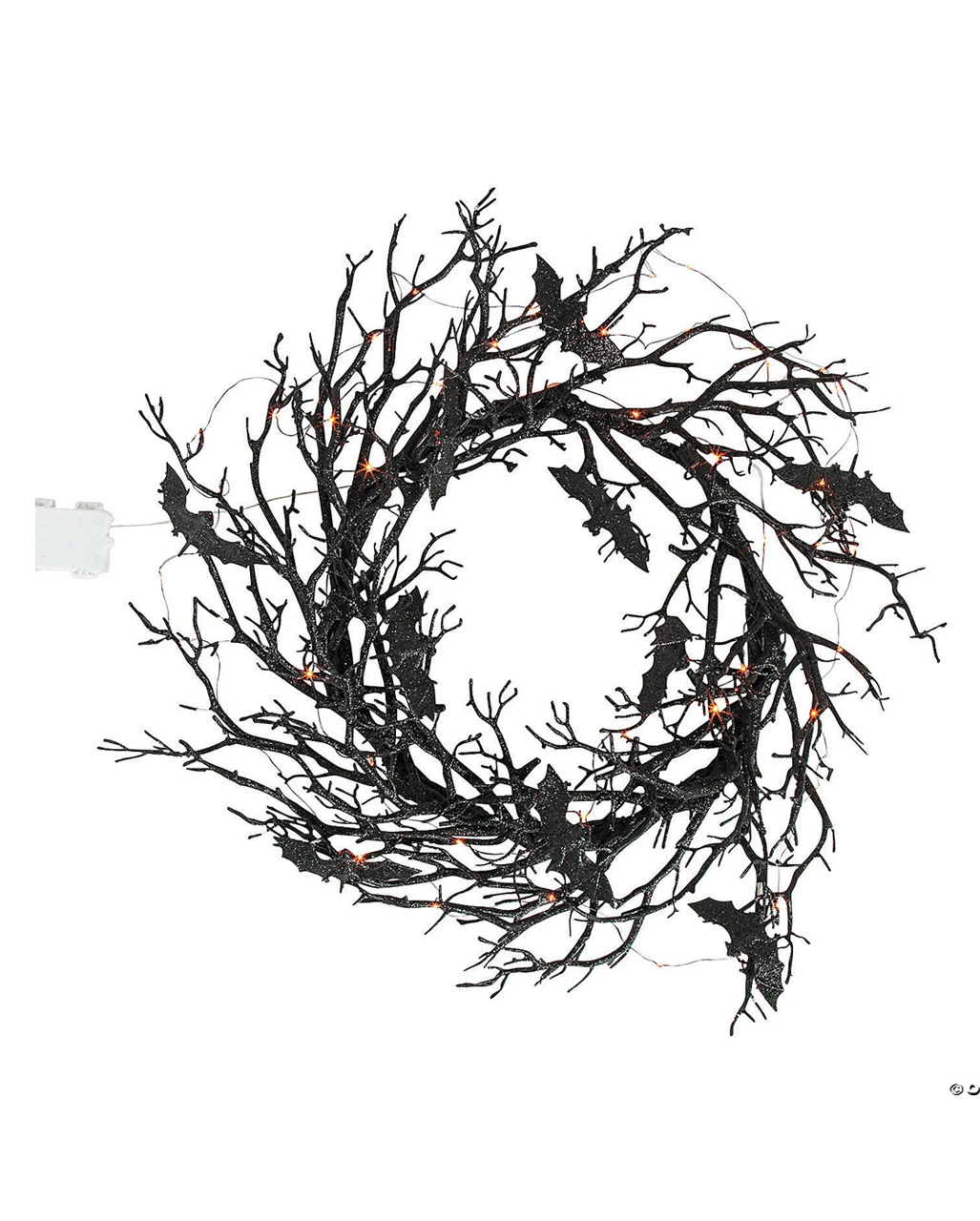 Schwarzer Gothic Kranz Mit Fledermäusen & LED Licht 1 Schwarzer Gothic Kranz Mit Fledermäusen & LED Licht
