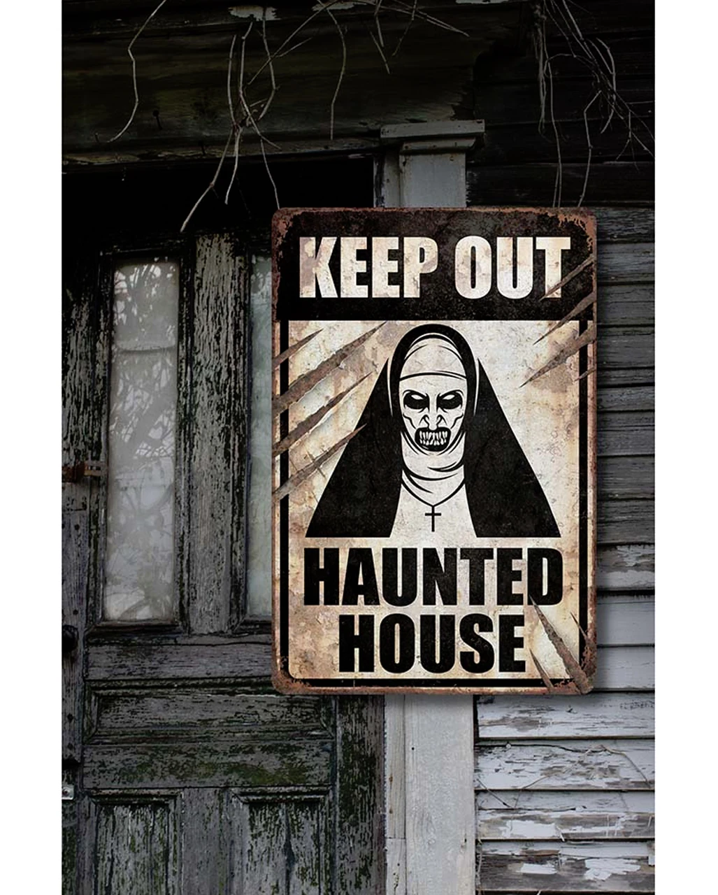 Keep Out Haunted House Warnschild Nonne 24x36 Cm 2 Keep Out Haunted House Warnschild Nonne 24x36 Cm – Bild 2