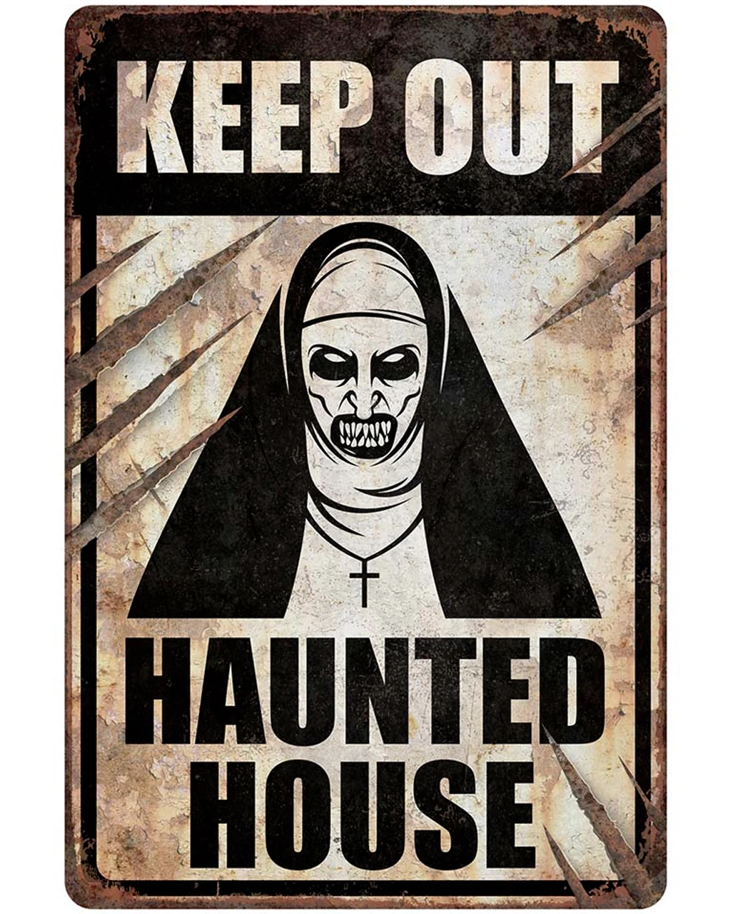 Keep Out Haunted House Warnschild Nonne 24x36 Cm 1 Keep Out Haunted House Warnschild Nonne 24x36 Cm